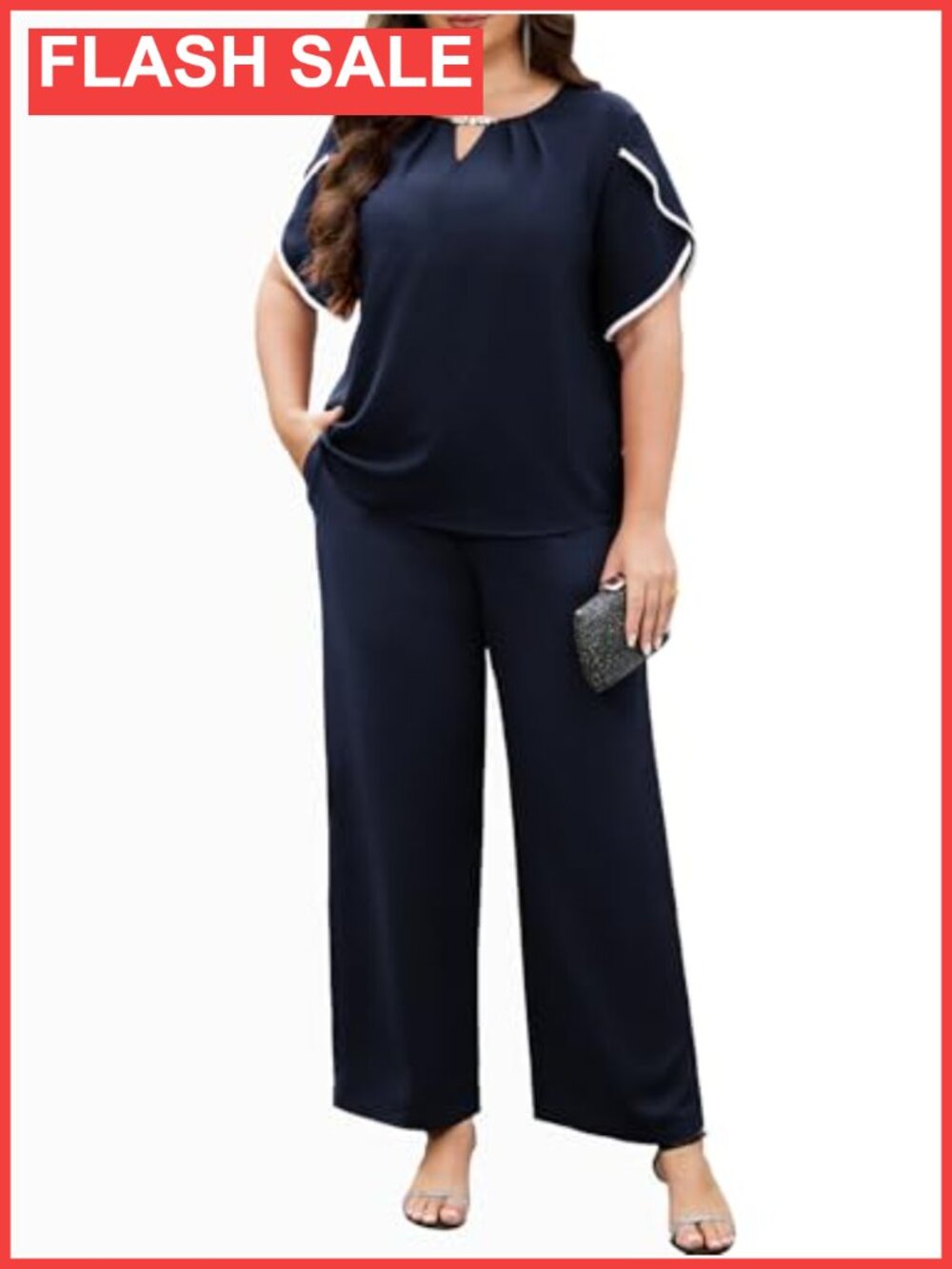 Plus Size Half Sleeve Two Piece Dressy Pant Suit